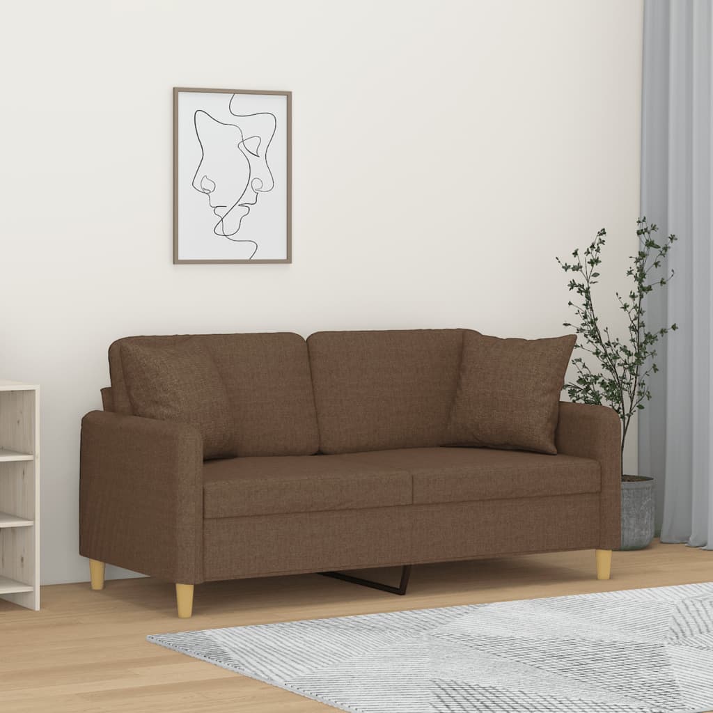 Vidaxl 2-Osobowa Sofa Z Poduszkami, Brązowa, 140 Cm, Tkanina