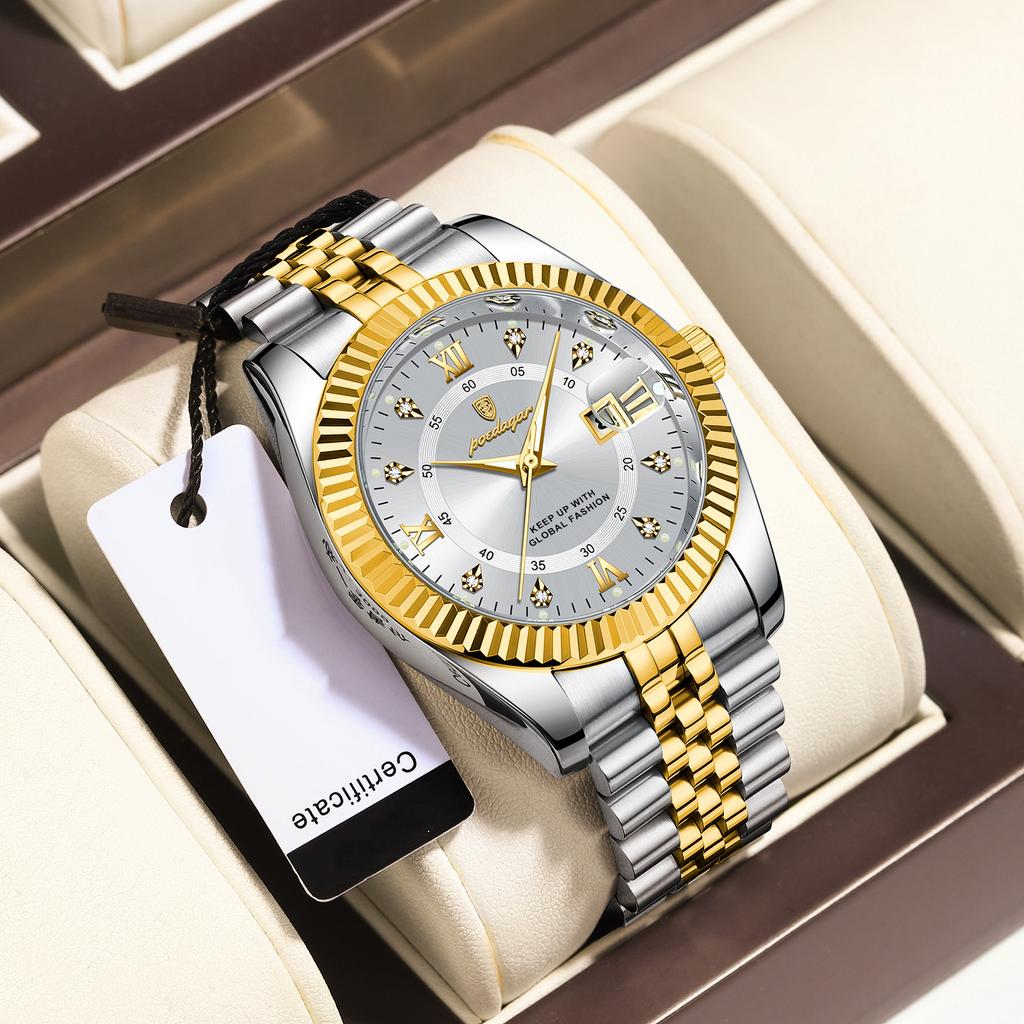 Brand Luxury Men's Watch New Business Quartz Watch Man Diamond Calendar Clock