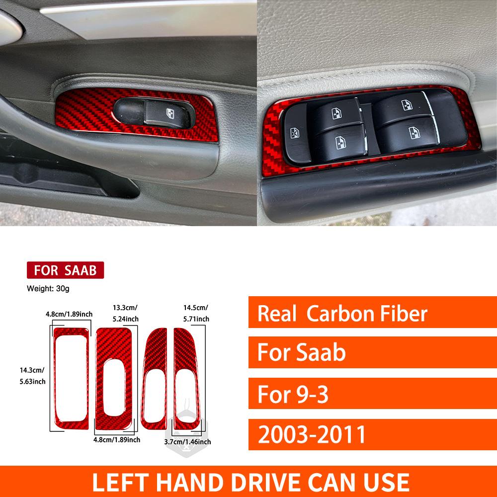 For Saab 9-3 2003-2011 Real Carbon Fiber Sticker Window Lift Control Button Panel Trim Cover Car Accessories Interior Decorative