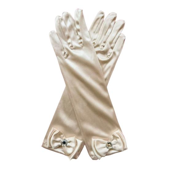 1 Pair Kids Gloves Rhinestones Inlaid Bowknot Decor Bright Color Gloves Performance Stage Princess Gloves