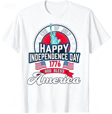 Statue Of Liberty 4th Of July Graphic Cotton Tshirt Patriotic God Bless America Holiday Casual Tee