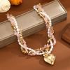Beaded Gold Plated Pendant Necklace Pink Gold Clavicle Chain Fashion Baroque Pearl Choker  Gift