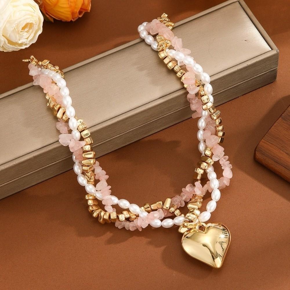 Beaded Gold Plated Pendant Necklace Pink Gold Clavicle Chain Fashion Baroque Pearl Choker Gift