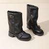 Модные винтажные ботфорты на платформе, женская мода, круглый носок, голенище, металлическая пряжка, нескользящие, износостойкие, блочный каблук, одинарные ботинки