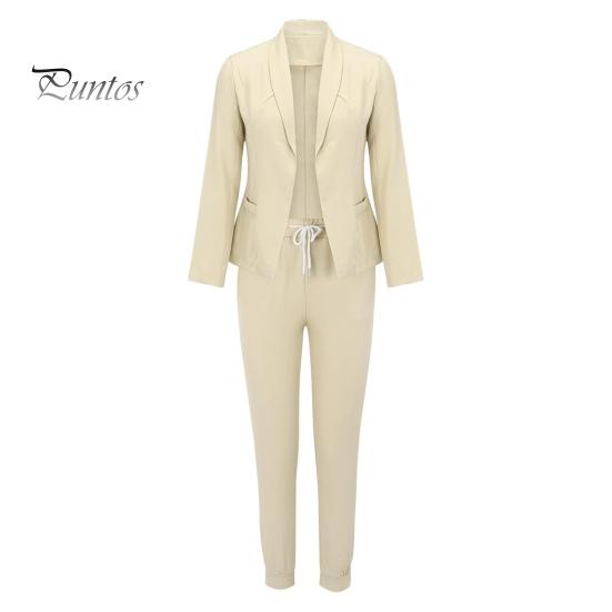 2 шт./комплект женский деловой пиджак брюки комплект с длинными рукавами приталенный кардиган с лацканами средней длины куртка эластичный пояс узкие брюки формальный деловой дорожный