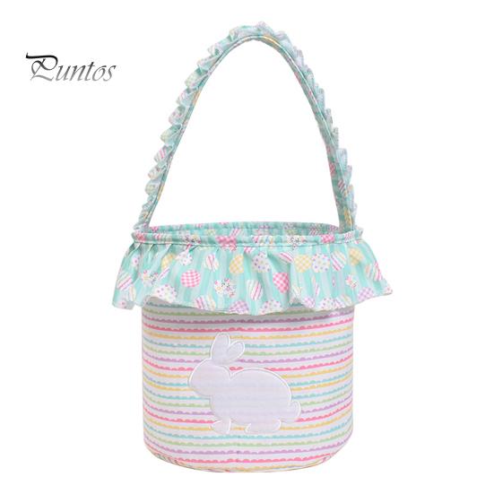Корзина для пасхального кролика, многоразовое тканевое пасхальное ведро, оборчатая корзина для хранения с ручкой для детей, пасхальная охота за яйцами