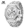 OPK 8196 Luxury Quartz Watch for Man Chronograph Steel Strap Luminous Auto Date Moon Phase Men’s Dress Wristwatch