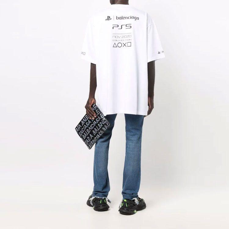 Balenciaga X PlayStation FW21 Футболка Мужская Белая 651795TKVF39040