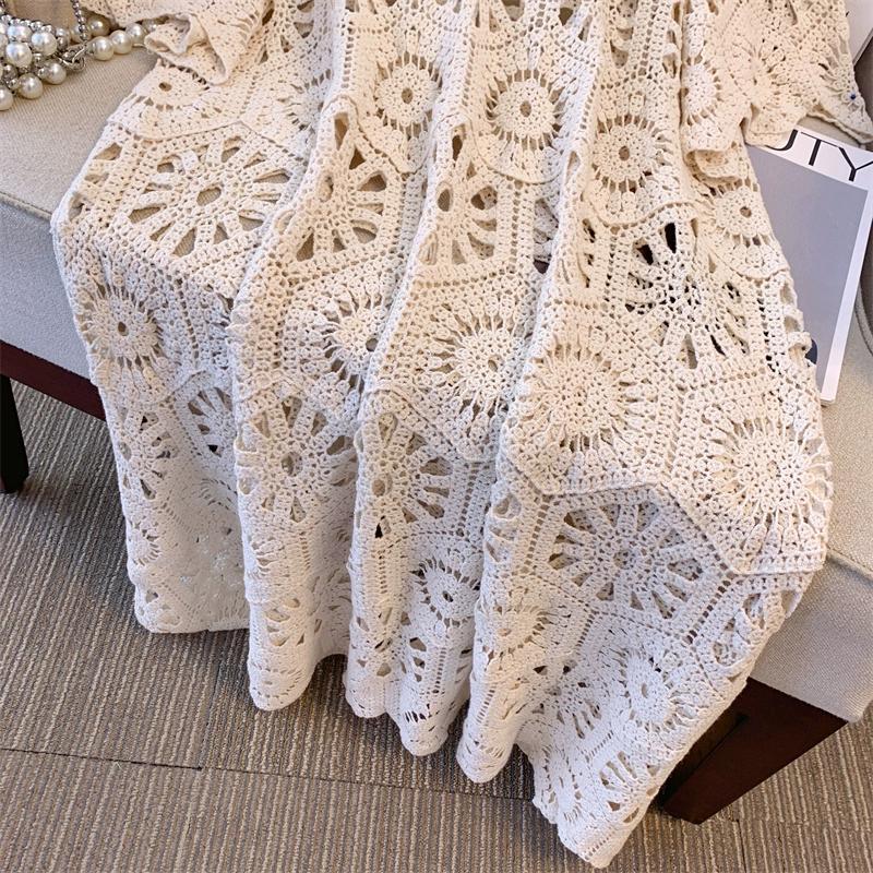 DIMANAF 2024 Новое летнее женское длинное трикотажное платье с рукавами Базовые кружевные платья Повседневные свободные белые