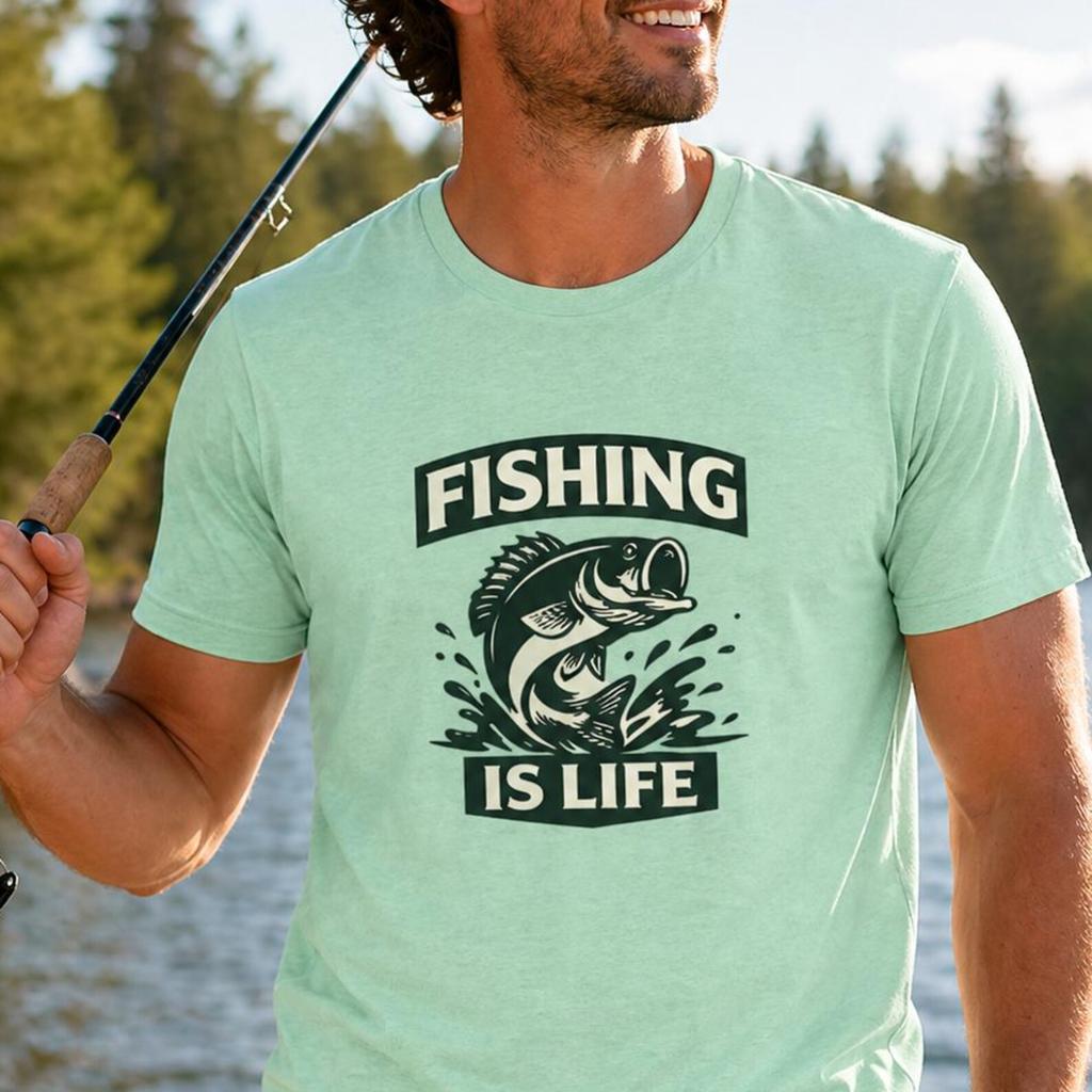 Fishing Is Life Bass Graphic Tee, Angler Lake Life Shirt