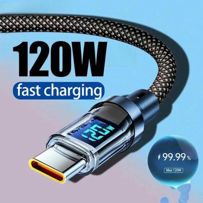 120 Вт светодиодный цифровой дисплей, быстрая зарядка, USB-кабель типа C для Samsung, Xiaomi, Huawei, шнур для быстрой зарядки данных