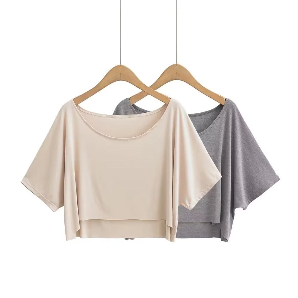 Модный женский кроп-топ с круглым вырезом и рукавом до локтя в европейском и американском стиле