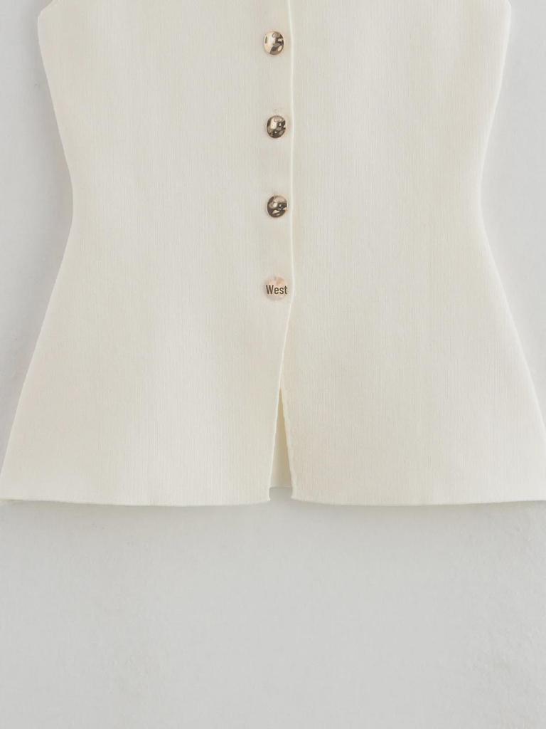 European & American Women's Fashion 2024 Gold Button Flat Stitch Vest Top