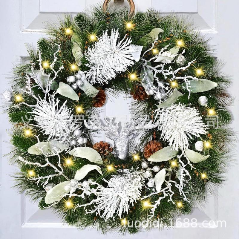 Christmas Decorations Set: LED String Lights Red Poinsettia Flowers Wreath Door Hanging Home Festive Interior