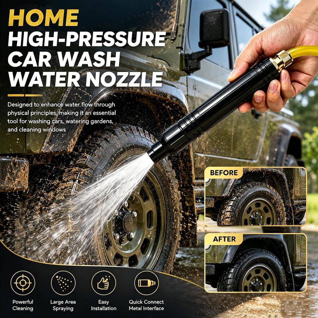 Home High Pressure Water Hose Nozzle, Adjustable Water Garden Hose Sprayer, Pressure Washer Hose Nozzle Attachment for Patio/Car Washing/Garden