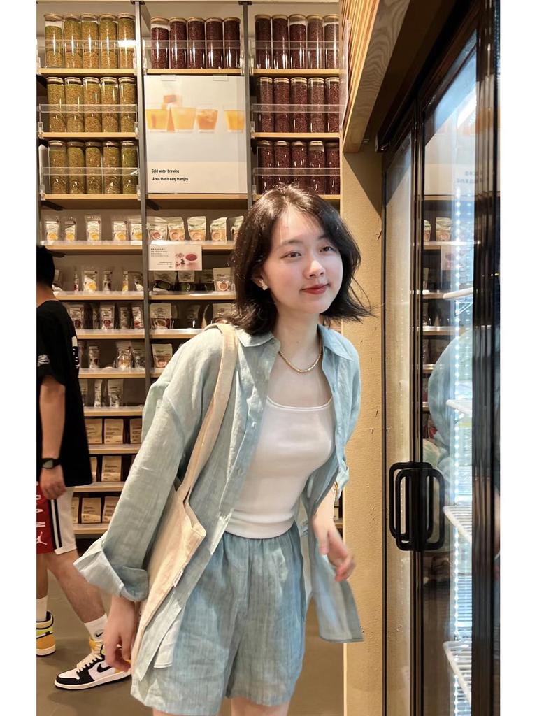 2024 Summer Tencel Ramie Sunscreen Light Suit: Cool, Skin-Friendly, Breathable Shirt & Shorts