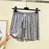 Женские Милые Шорты для Отдыха с Принтом Улыбающегося Лица На Шнурке с Воланами по Низу Эластичная Талия Тонкие Мягкие Дышащие Пижамные Шорты Легкие Повседневные Штанишки
