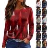 Women's Fashion Casual Slit Hem Round Neck Long Sleeve Loose Christmas Printed T-Shirt Top