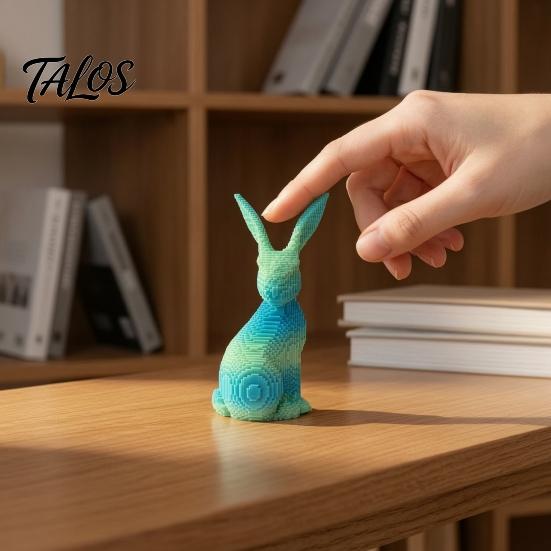 Цельнолитая фигурка 3D-печатный пиксельный кролик Декор для стола, Фигурка кролика с градиентной сине-зеленой расцветкой, Милая фигурка Минималистичный настольный декор