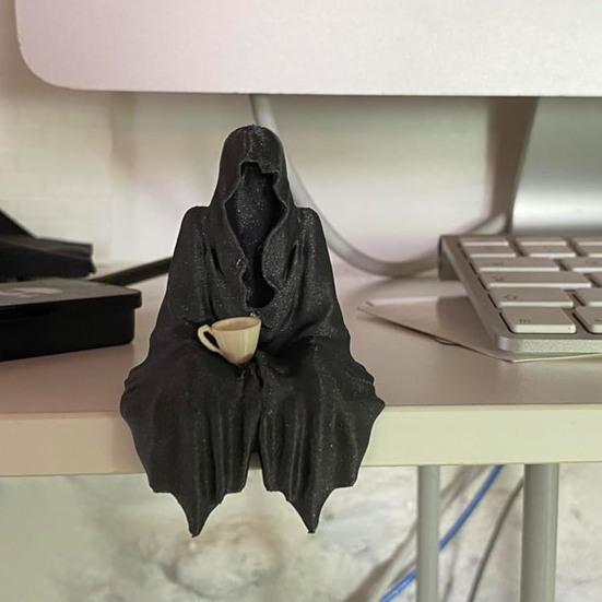 Halloween Black Robe Ornament Spooky Gothic Grim Reaper Figurine Statue Sculpture Holiday Party Home Office Desktop Decoration