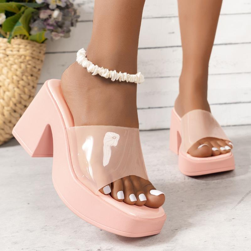 Fashion 2024 New Design Summer Ladies Pump Sandals PVC Jelly Slippers Open Toe High Heel Women's Transparent Slippers Shoes for Women