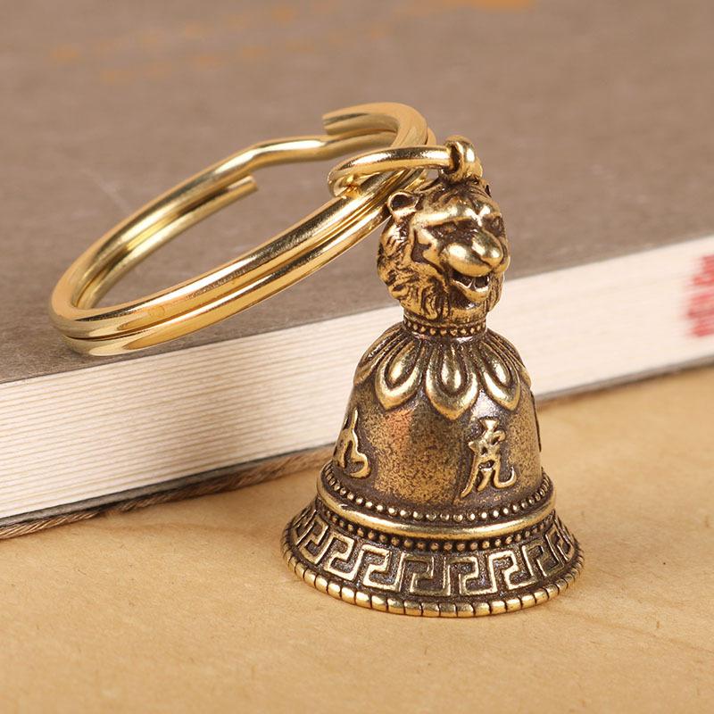 Brass Chinese 12 Zodiac Animals Heads Bell Keychain Pendants Jewelry Vintage