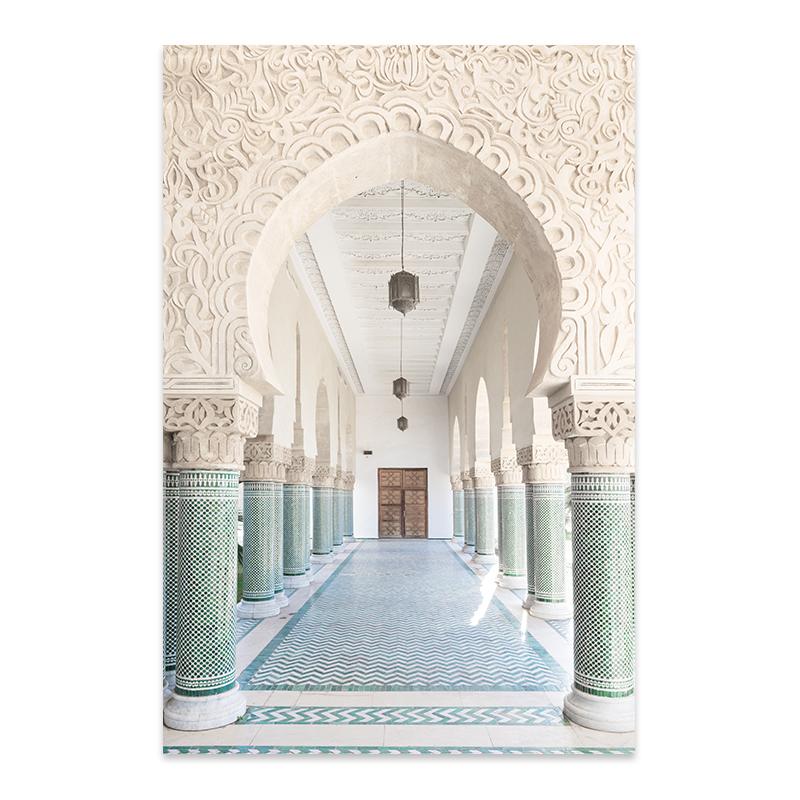 Исламский Аллах, марокканская арка, дверные каллиграфические постеры и принты, синий, зеленый, Мухаммед, холст, картина, настенная живопись, декор для гостиной