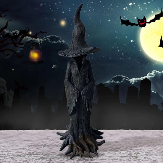 Halloween Tree Root Witch Statue Spooky Black Witch Figurine Resin