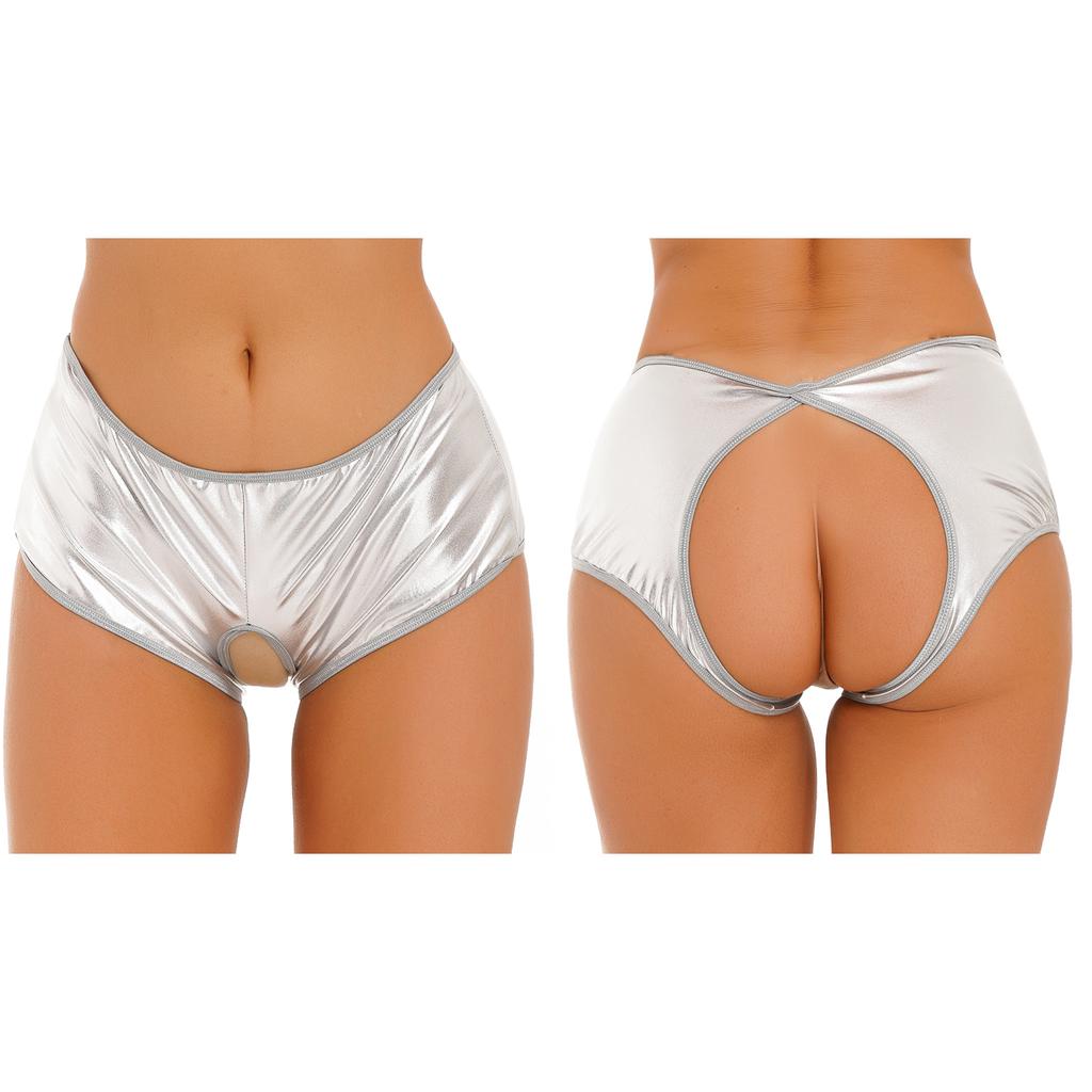 Женские блестящие шорты с вырезами металлик, трусики с низкой посадкой, нижнее белье, шорты для клубных выступлений на сцене