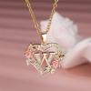 Trendy Love Heart Flower 26 Letters A-Z Pendant Necklace Vintage Gold Color Chains Necklaces For Women Wedding Jewelry Girl Gift