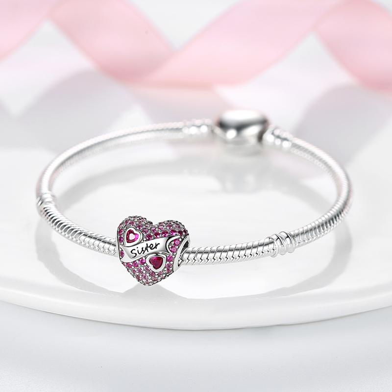 2023 New Pink Flowers Unicorn Flower Heart Mama Forever Love Beads Fit Original Fasion Glamour 925 Silver Bracelet Jewelry