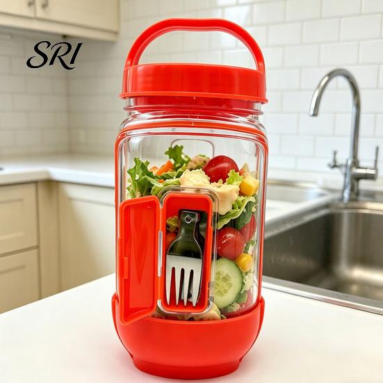 Leak-proof Salad Container Jar Side Open Leakproof Meal Prep Box Layered with Dressing Compartment Reusable Food-Safe Bowl for Travel Office