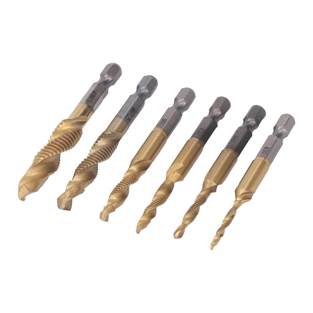 6pcs Titanium Coated Threaded Drill Taps HSS 4341 Drill Tap Set Durable Screw Drill Tap Drilling