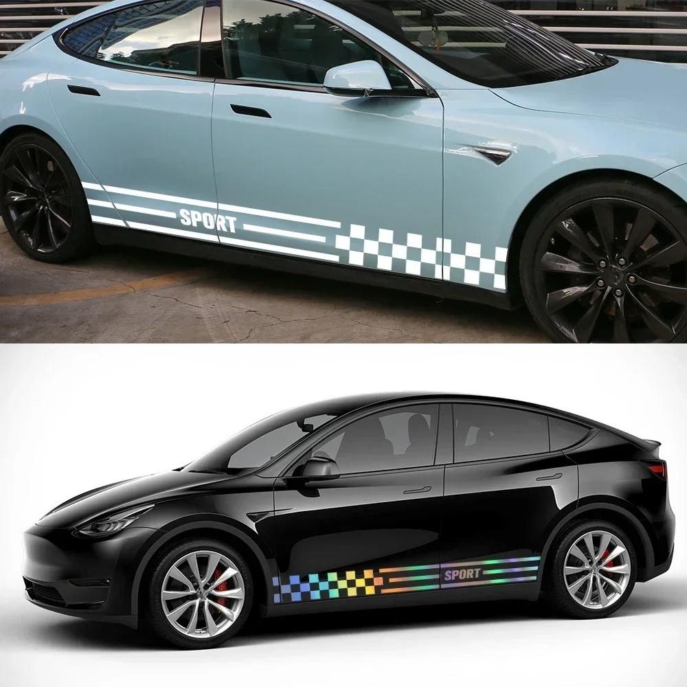 2PCS Car Door Side Stickers Waterproof PVC Vinyl Decals For Tesla Model Y Auto Body Styling DIY Decoration Stickers Accessories