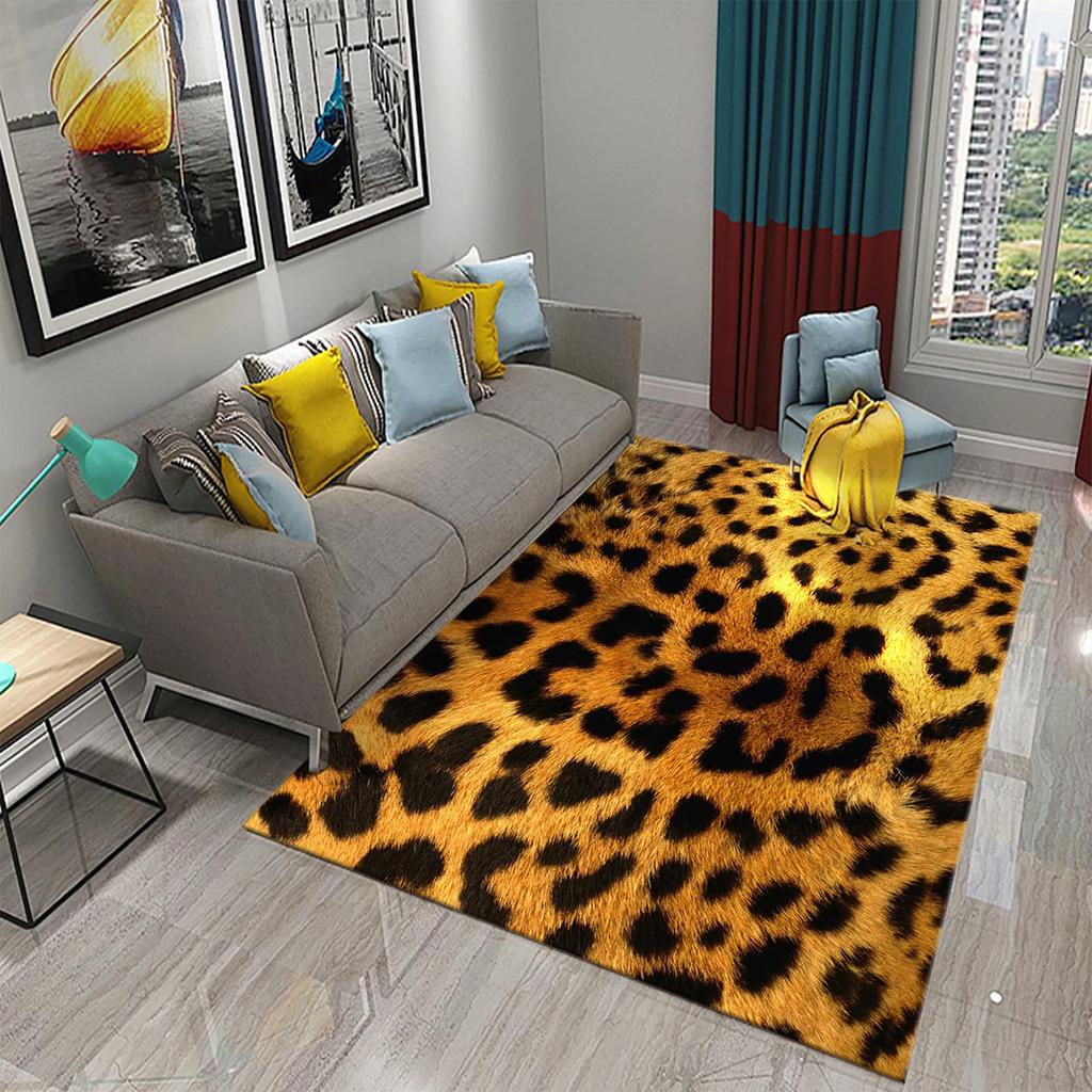 3D Animal Fur Carpets Leopard and Tiger Skin Rugs for Bedroom Living Room Kitchen Floor Decor Mats Bathroom Non-Slip Floor Rugs