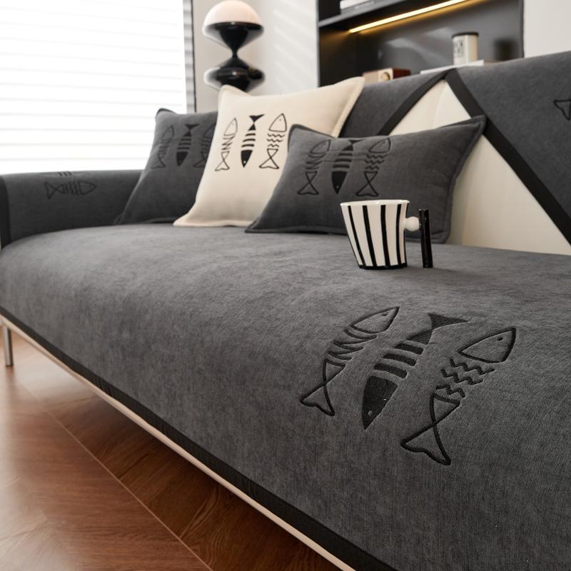 Solid Color Sofa Towel for Living Room Chenille Sofa Cushion Couch Cover Modern Minimalist Corner Sofa Cover Multi-sizes