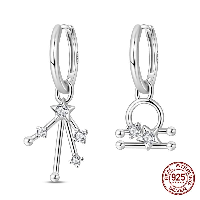 New Original 100% 925 Silver 12 Zodiac Signs Aries-Sagittarius Earrings Love Bow Ladies Earrings Anniversary Gift