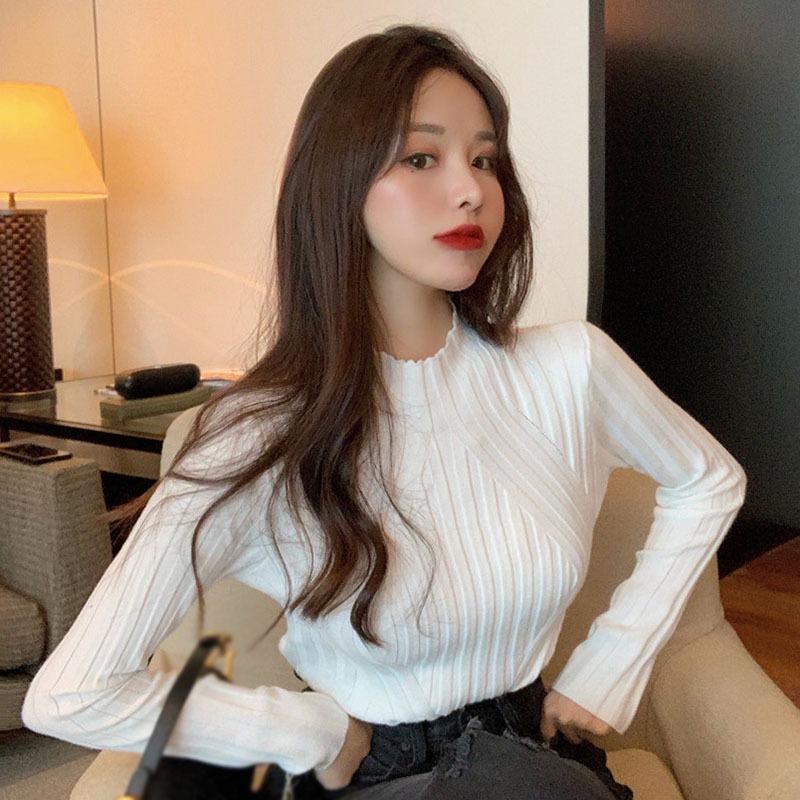 Женский свитер, повседневный, приталенный, полуводолазка, однотонный