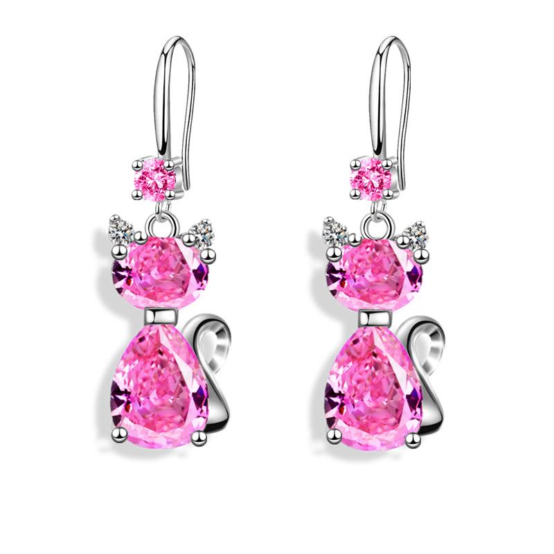 Женские серьги-капли с милым котом, синие, розовые, белые, висячие серьги с животными, модные свадебные украшения серебряного цвета