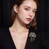 French Style Bow Brooch Vintage Black Brooch Exquisite Fully-rhinestone Pin  Western-style Clothes