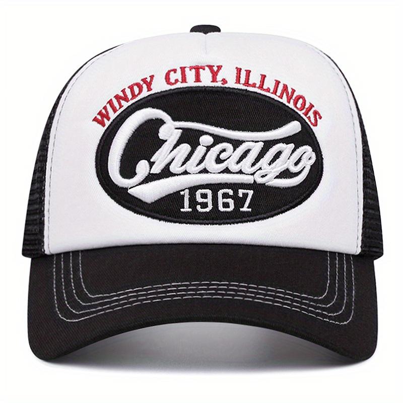 Chicago 1967 Embroidered Letter Baseball Cap Lightweight Breathable Mesh Back Trucker Hat Snapback Closure for Outdoor Sports