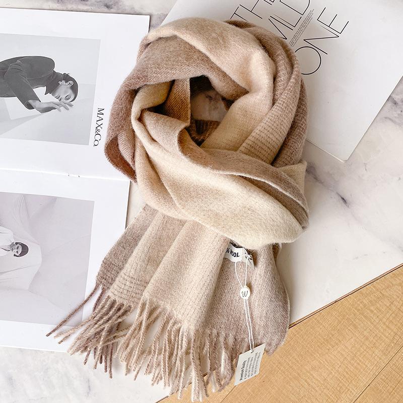 High Quality 100 Gradual Change Wool Scarf Men and Women Couples Winter Versatile Fashion Plaid Warm Scarf