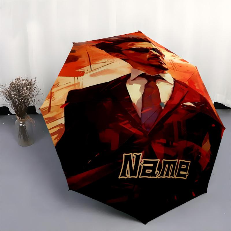 1pc Iron Man Custom Name Automatic Folding Umbrella, Durable Plastic & Iron, Lightweight for Outdoor Daily Use S1230066