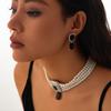 DIEZI ElegantFashion  Imitation Pearl Crystal Rhinestone Choker Necklace Stud Earrings Vintage Jewelry Sets Party Gift Jewelry