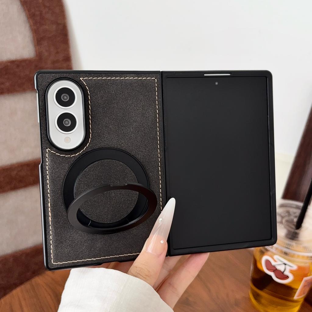 Беспроводной зарядный кейс для Samsung Galaxy Z Fold 8 Ultra Zfold 8 Широкий Магнитный Вращающийся Держатель Покрытие из Кожи с Узором под Овчину