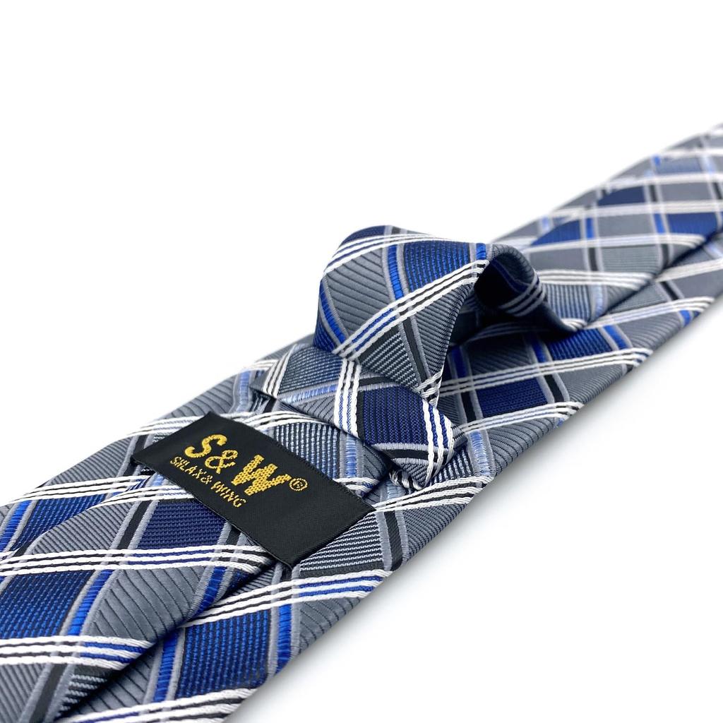 SHLAX&WING Длинный галстук для мужчин, Синий в клетку, Шелк, 160 см, XL