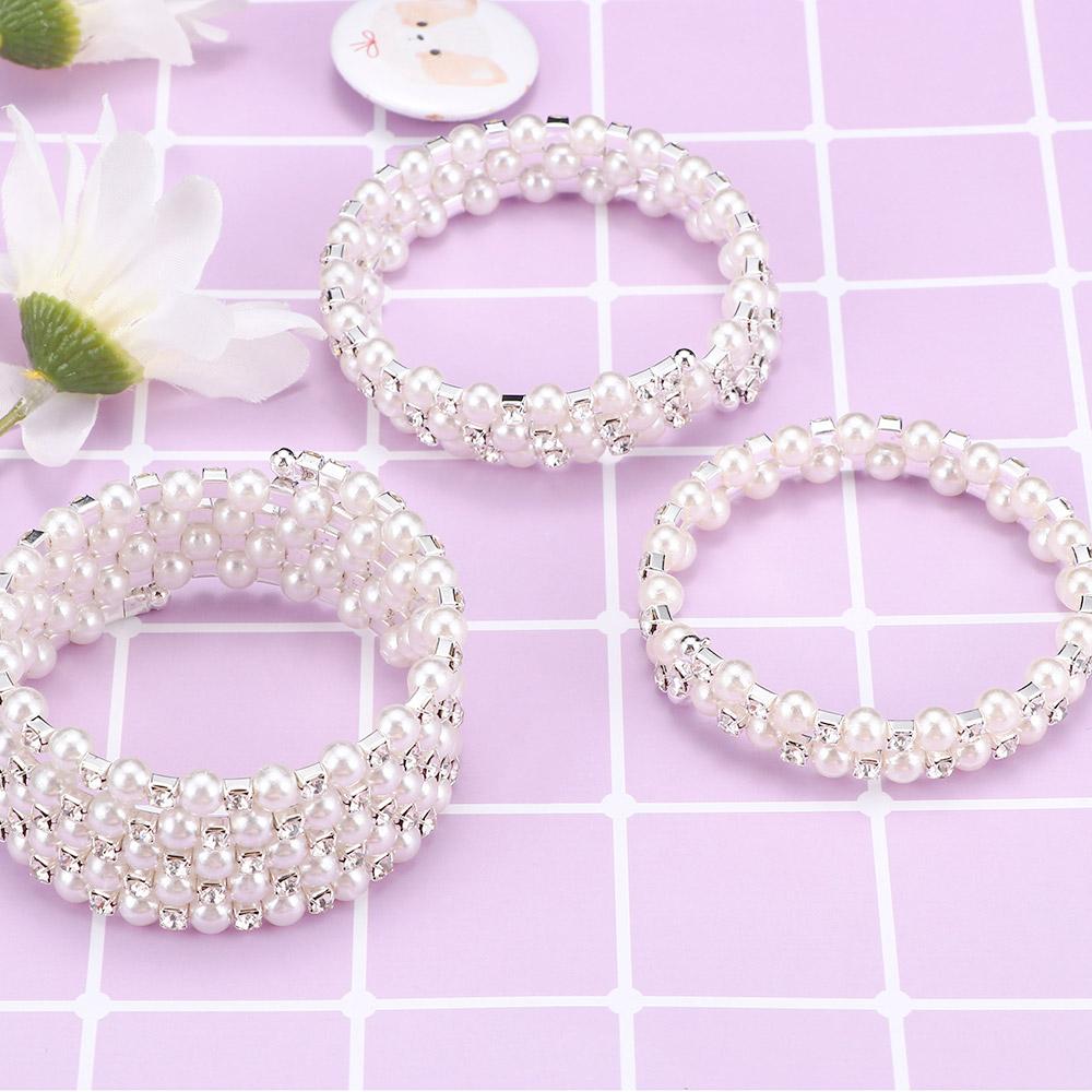 Crystal Chain Charm Winding Beaded Wide Bracelets Pearl Bangles Multilayer
