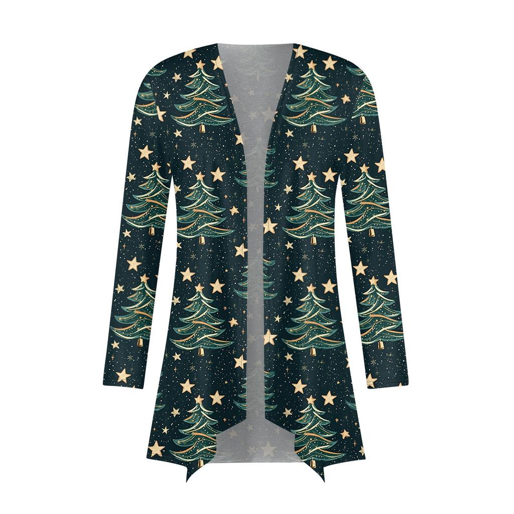 Женская модная рождественская куртка с принтом, повседневный кардиган с длинным рукавом, пальто