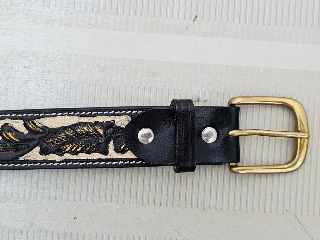 Hand Tooled Black Leather Cowboy Belt – Floral Carved Western Rodeo Belt – Full Grain Handmade Ranch Men’s Outfit