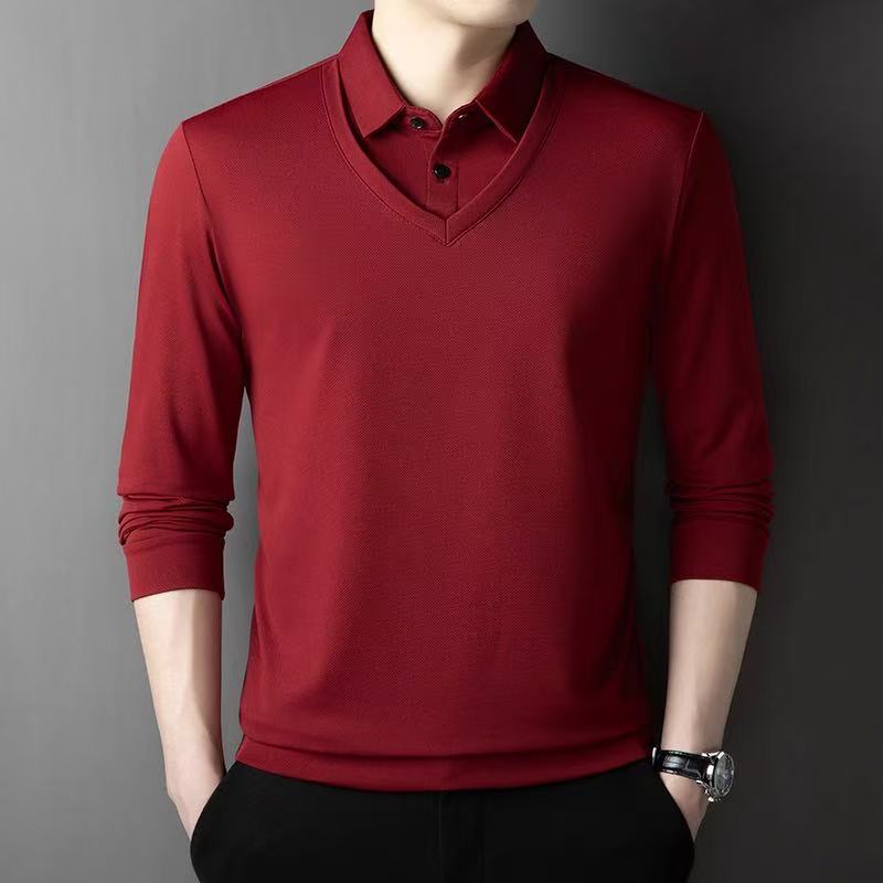 STORN Новый мужской повседневный и модный лонгслив однотонный с имитацией двух предметов рубашка-поло деловая всесезонная универсальная